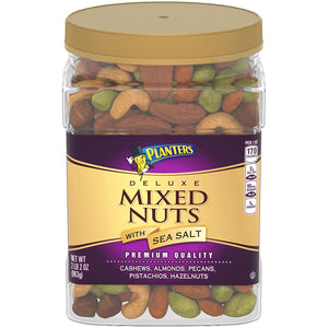 Deluxe Salted Mixed Nuts, 34 oz. Resealable Canister | Contains Cashews, Almonds, Pecans, Pistachios & Hazelnuts Seasoned with Sea Salt
