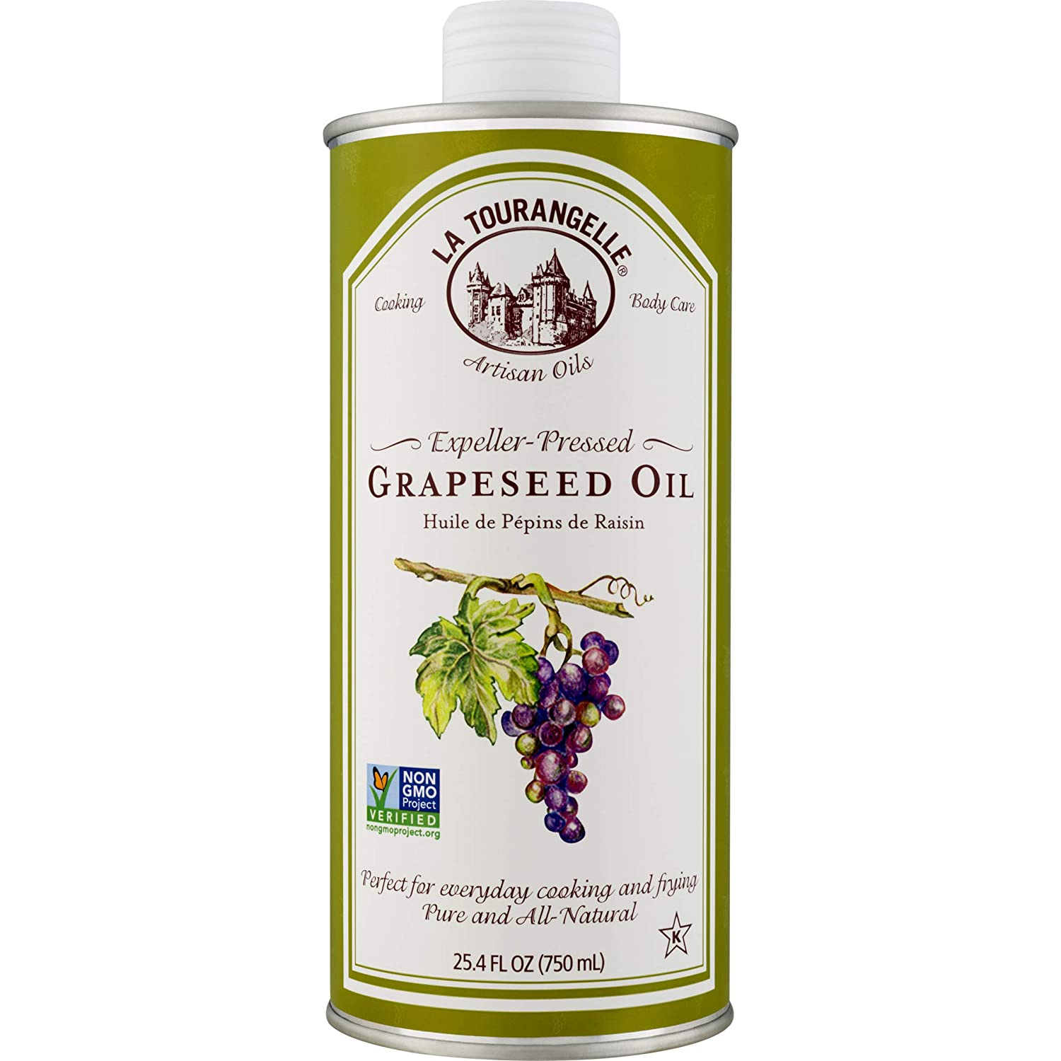 Grapeseed Oil 25.4 Fl Oz, All-Natural, Artisanal, Great for Cooking, Sauteing, Marinating, and Dressing